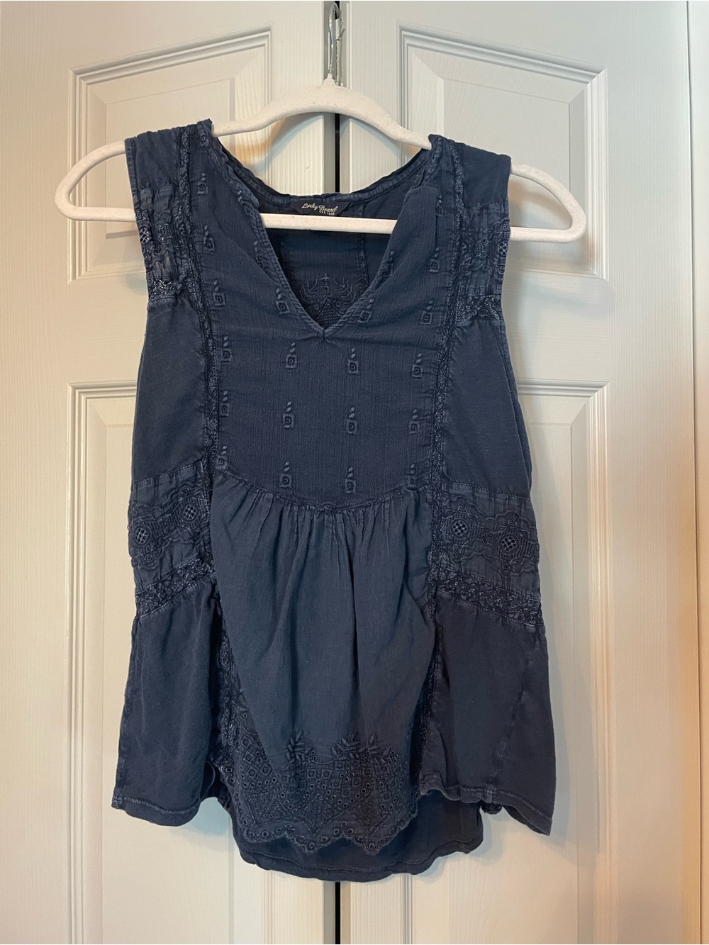 Lucky Brand Navy Embroidered V-Neck Camisole